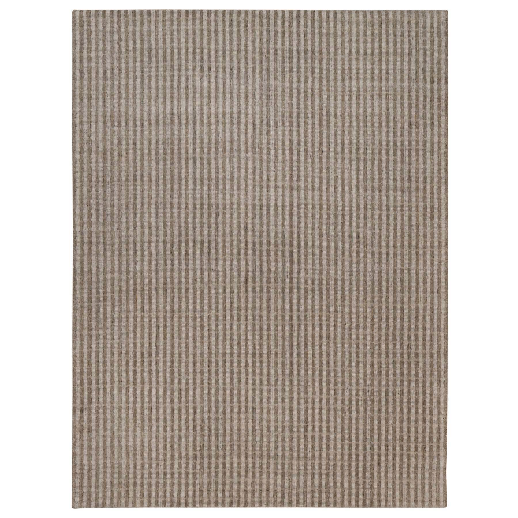 Tan and Chocolate Brown, Hand Loomed, Vertical Stripes Design with Salt and Pepper Effect, Undyed Natural Wool, Oriental Rug